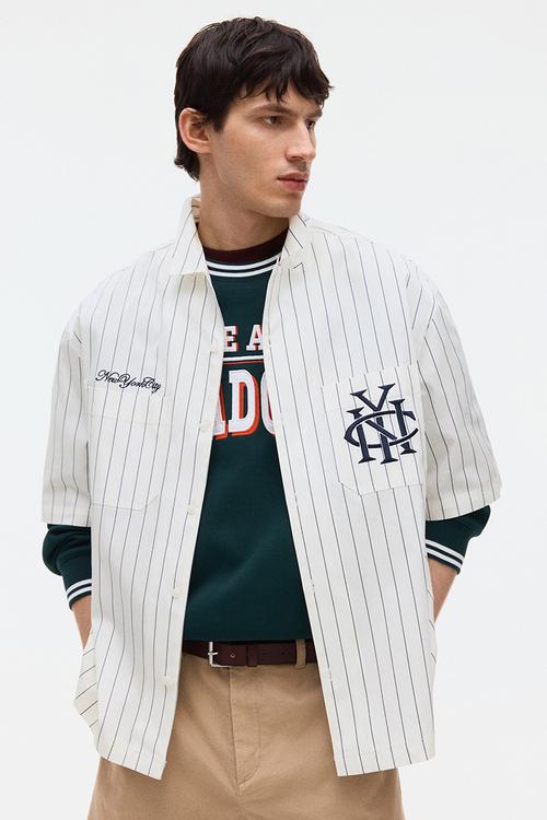Regular fit embroidered-motif shirt - white/striped