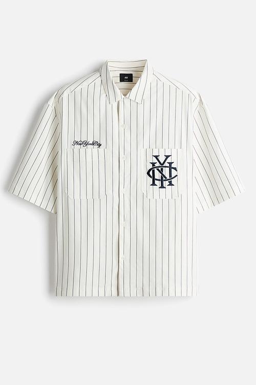 Regular fit embroidered-motif shirt - white/striped