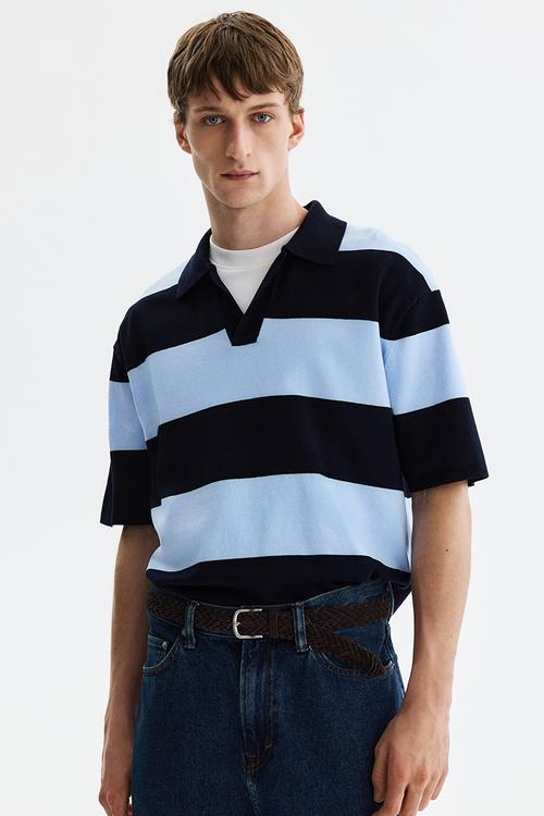 Loose fit polo shirt - navy blue/striped