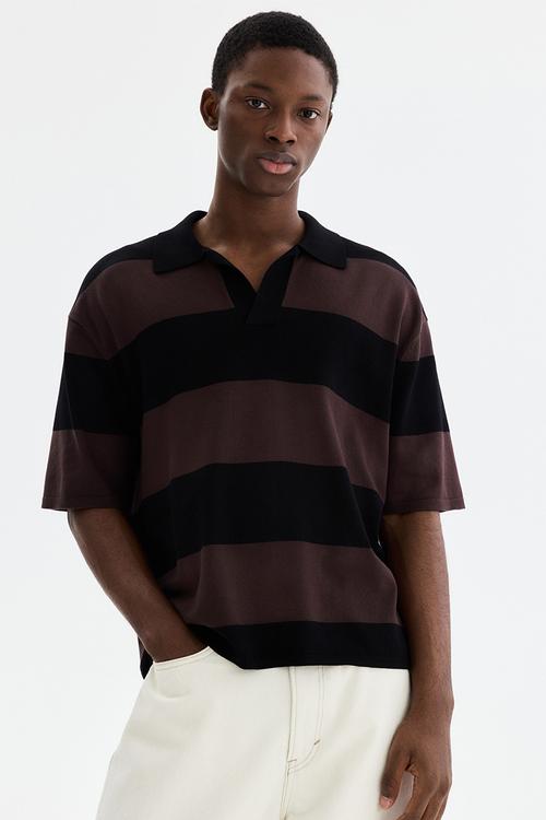 Loose fit polo shirt - brown/striped