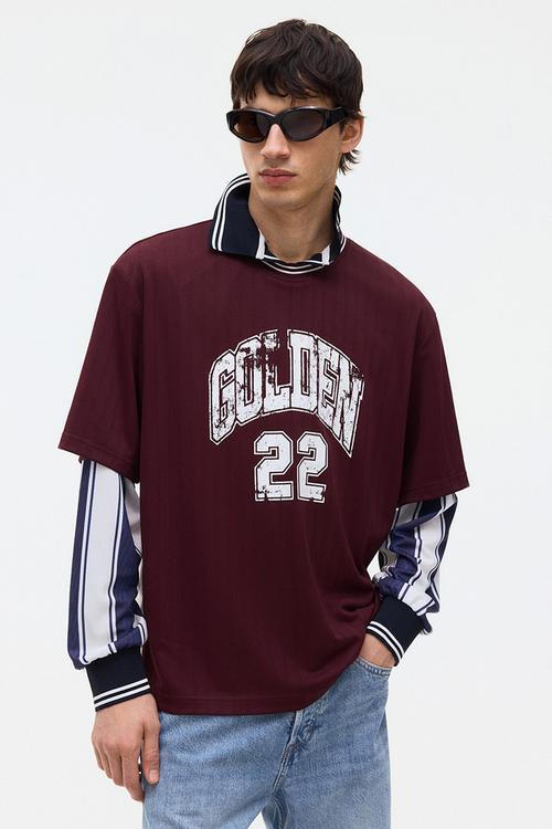 Loose fit printed t-shirt - burgundy/golden 22