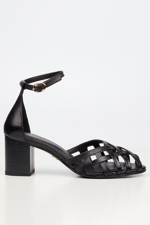 Renata 1 Leather Strappy Block Heel - Black