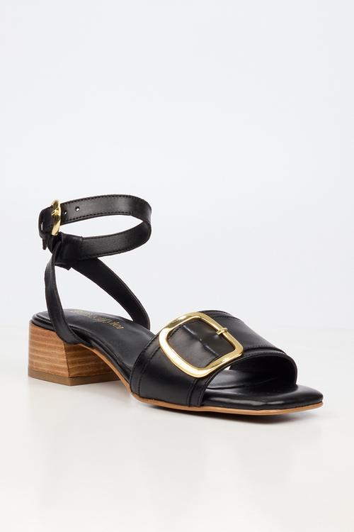 Teresa 1 Leather Big Buckle Ankle Strap Heel - Black