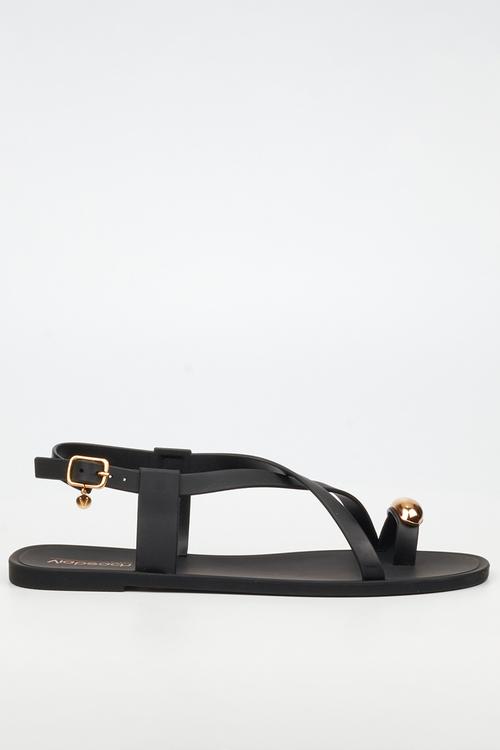 Kenzy 2 gold trim jelly sandal - black