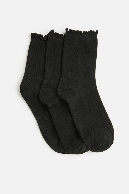 3 Pack frill trim socks-black
