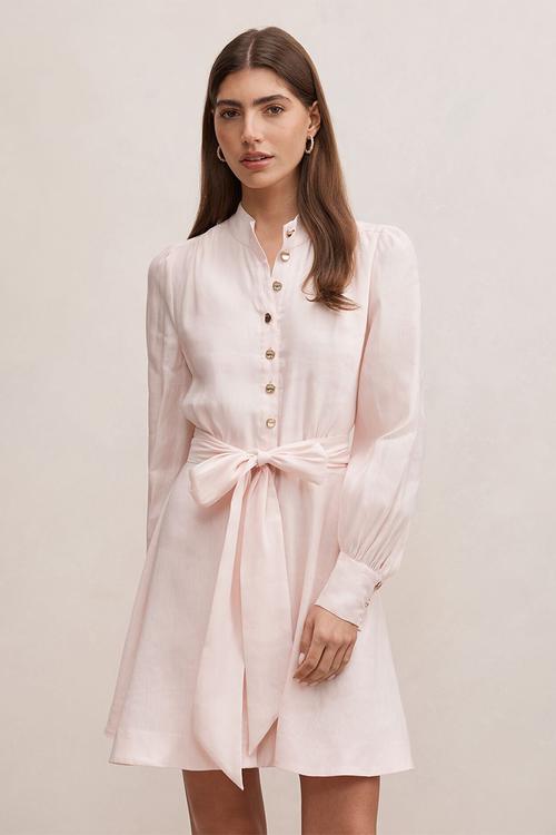 Elari high neck button mini dress - rosewater