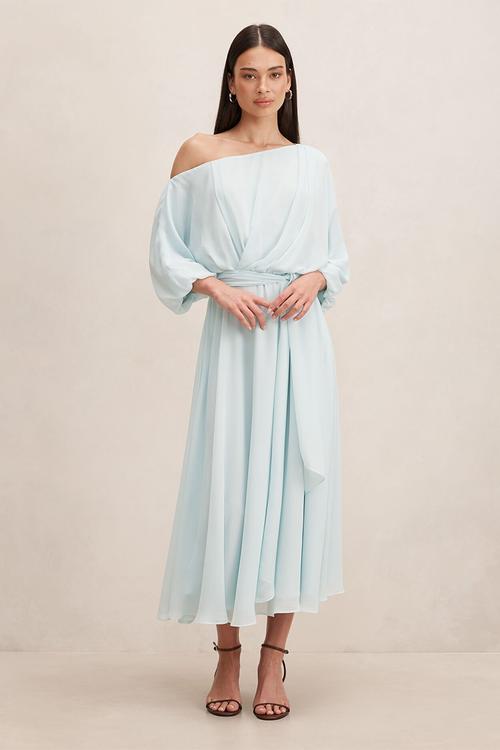 Samantha tipped draped midi dress in cooling oasis