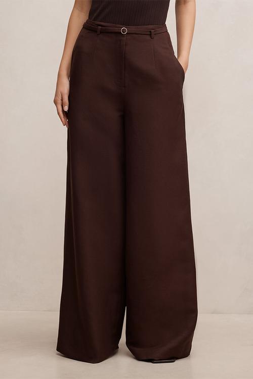 Matilda linen blend wide leg pants in chocolate freckle