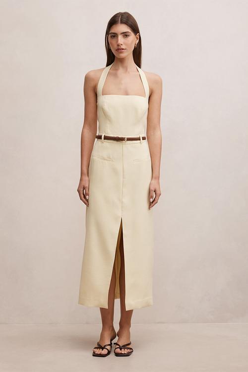 Sara tailored column midi dress in spring daffodil