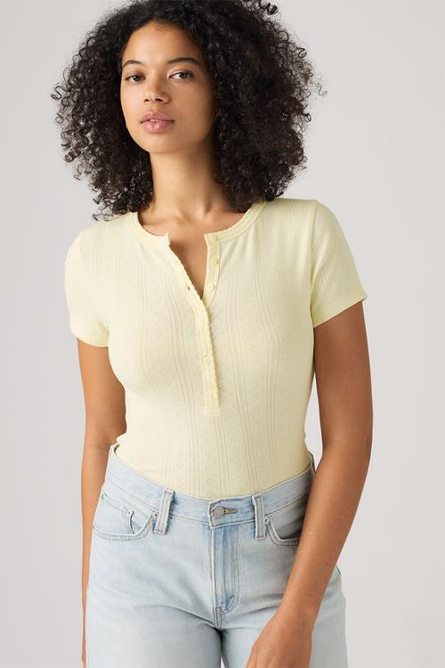 Dry Goods Pointelle S/S Henley - Pear Sorbet