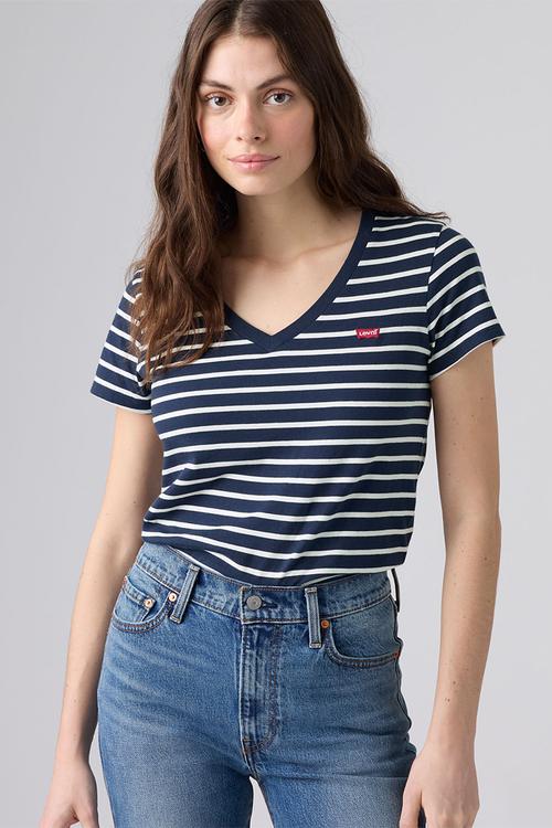 Perfect Vneck - Emily Stripe Navy Blazer Jersey