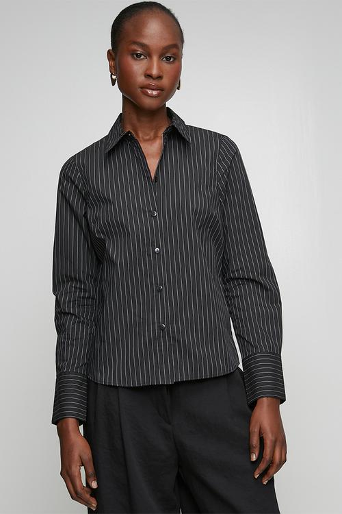Sadie Slim Stripe Shirt - Black / Cream Stripe