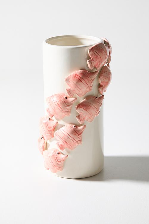 Ceramic Fish Vase - Natural & coral