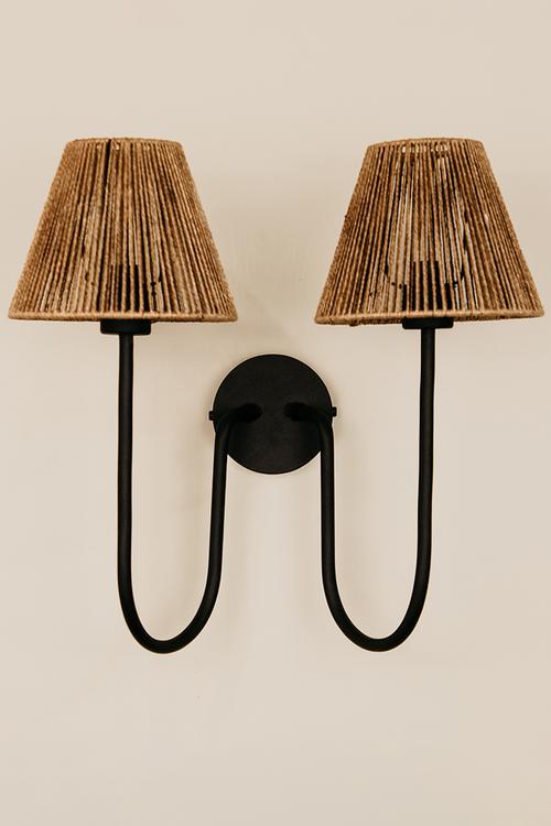 Aria Arc Double Wall Light with Jute Shades