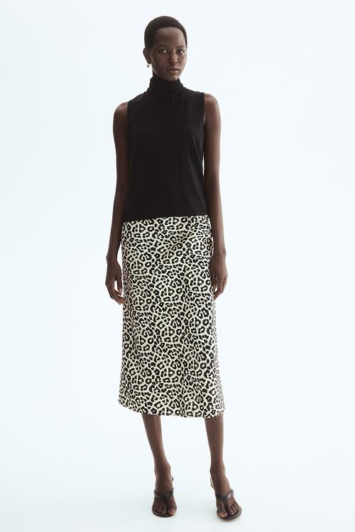 Midi skirt - cream/leopard print