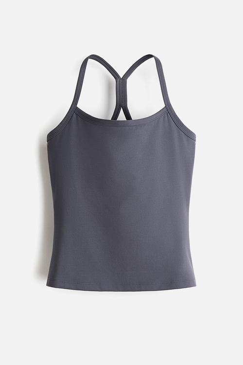 Integral-bra sports strappy top with softmove™ - dark clay grey