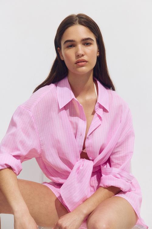 Cotton beach shirt - pink/pinstriped