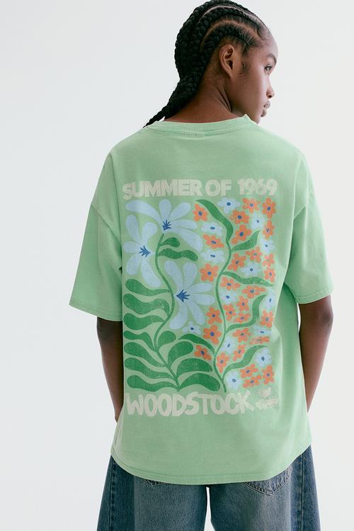 Oversized print-motif T-shirt - green/woodstock