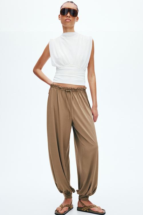 Jersey balloon trousers - olive green