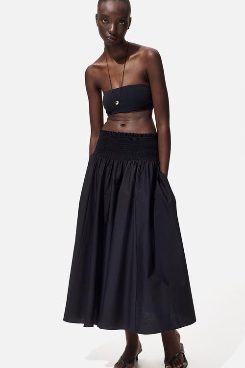 Smocked-waist skirt - black