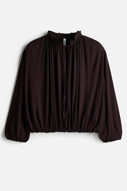 Gathered viscose top - dark brown