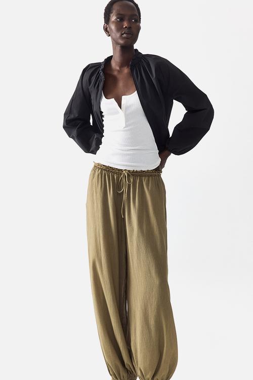 Balloon drawstring trousers - light khaki green