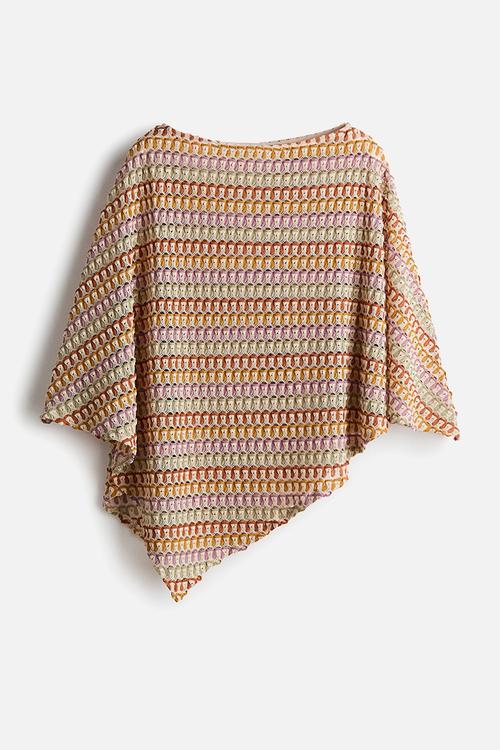 Crochet-look cape top - light beige/purple/green
