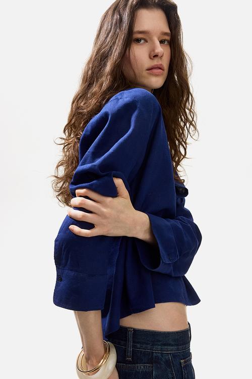 Linen-blend shirt - dark blue