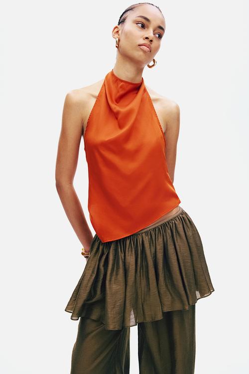 Asymmetric halterneck top - dark orange