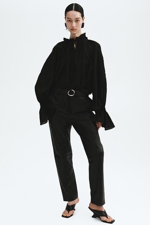 Embroidered linen-blend blouse - black