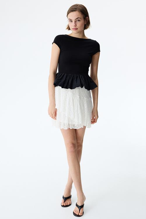 Flounced lace skirt - white