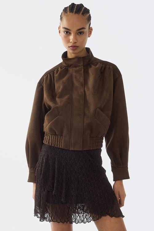 Flounced lace skirt - dark brown