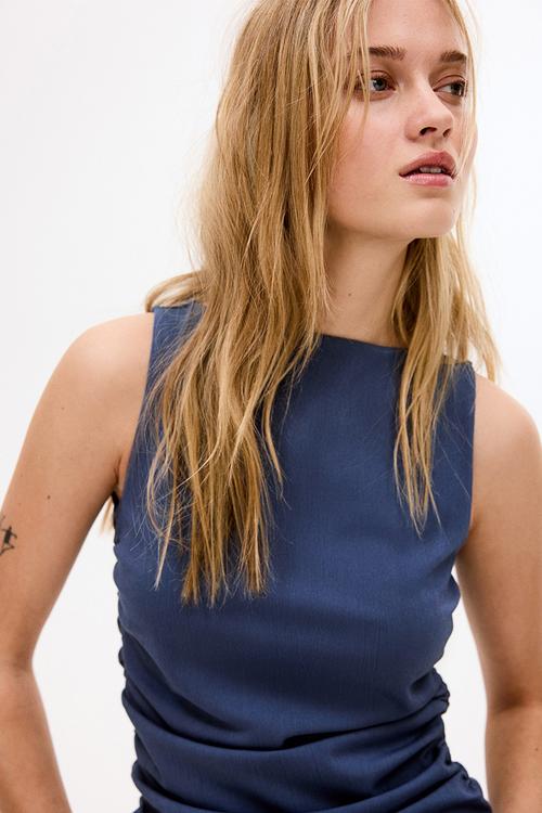 Ruched jersey top - dark blue