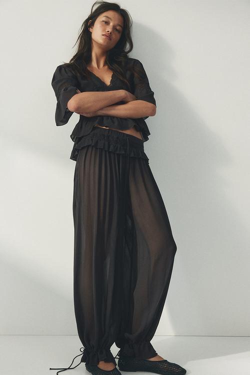 Lace-detail viscose trousers - dark grey