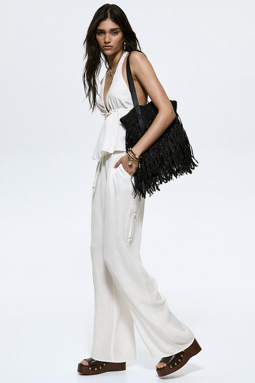 Viscose drawstring trousers - white
