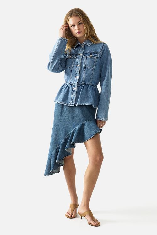 Asymmetric denim skirt - denim blue