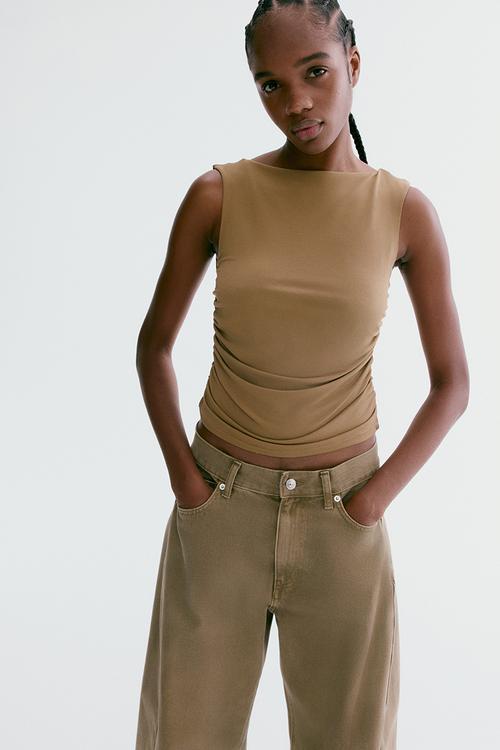 Draped jersey top - dark beige