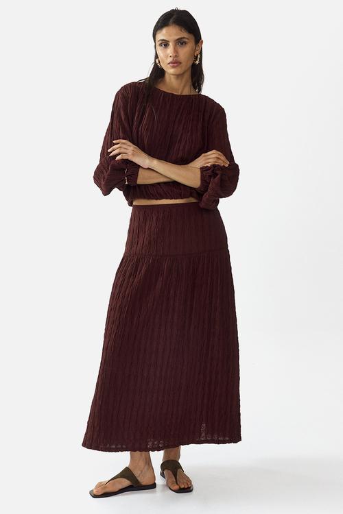 Textured jersey midi skirt - dark brown