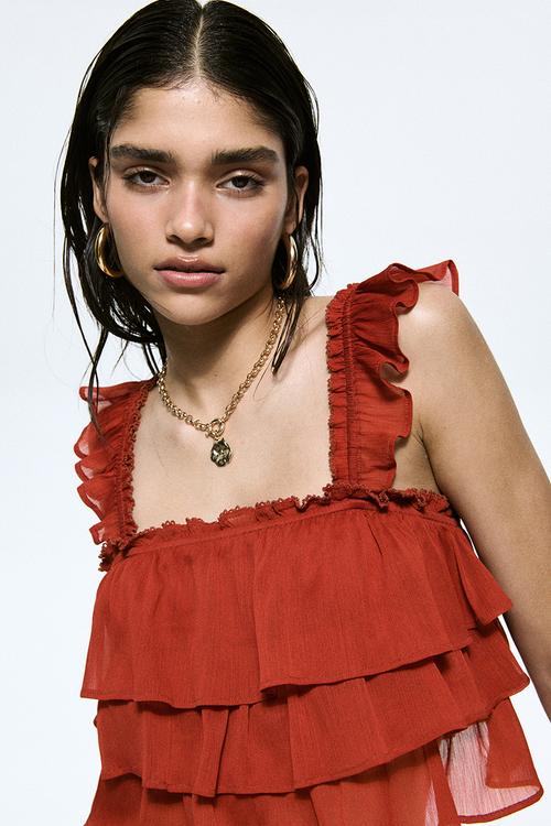 Tiered crinkled top - red