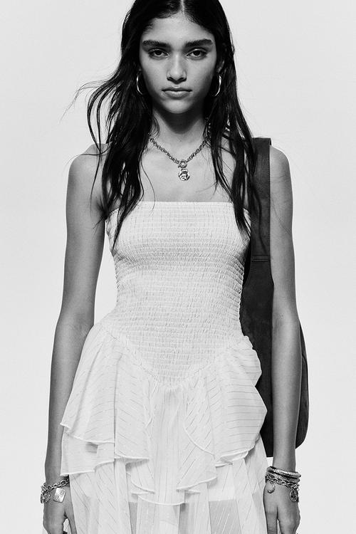Smocked strappy dress - white/gold-coloured