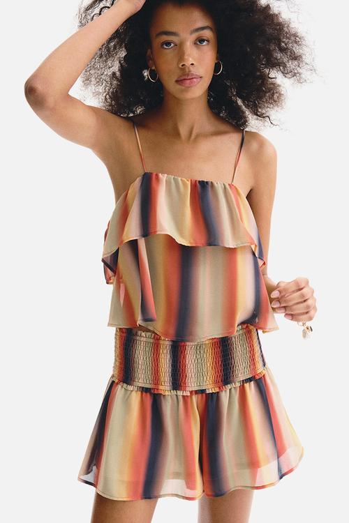 Flounced strappy top - green/striped