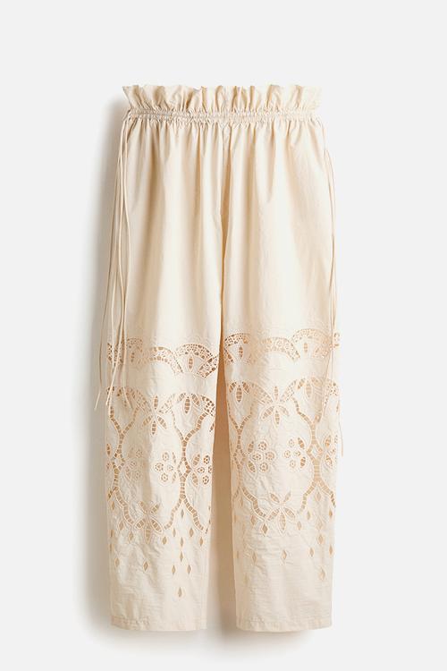 Broderie anglaise drawstring trousers - light beige