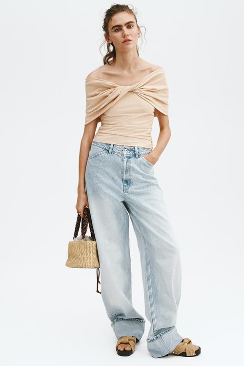 Twist-detail off-the-shoulder top - beige