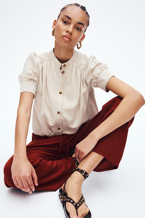 Linen-blend drawstring trousers - rust red