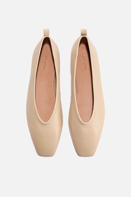 Leather ballet flats - beige