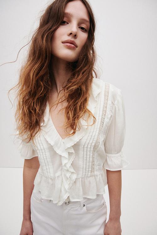 Frill-trimmed blouse - white