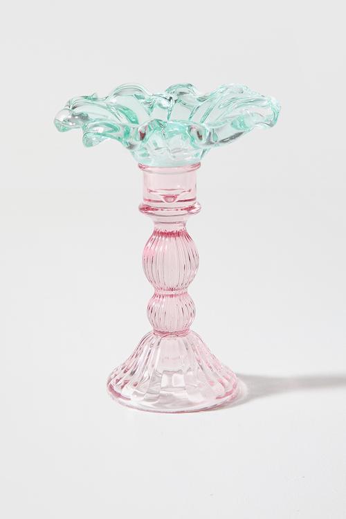 Candle Stick Glass Multi - Pink & Blue