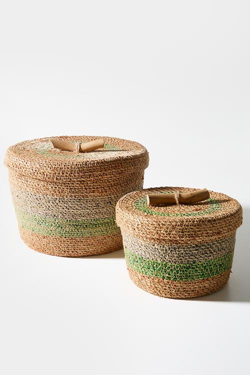 Seagrass Storage Basket Set 2 - Natural & Green