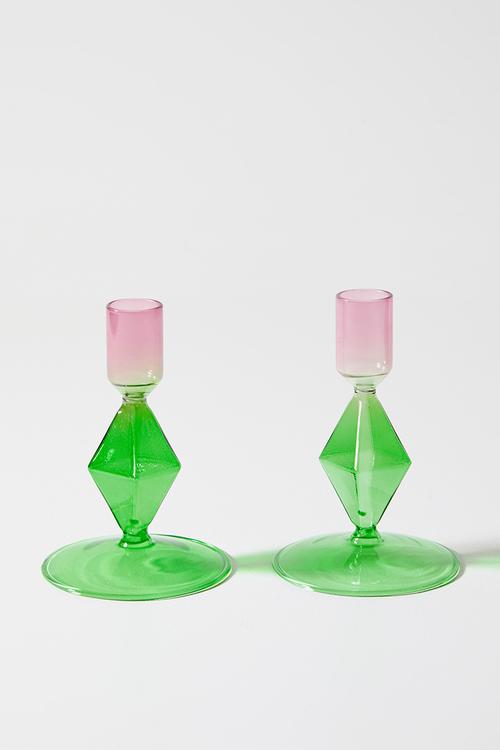 Glass Candle Stick Holder Set 2