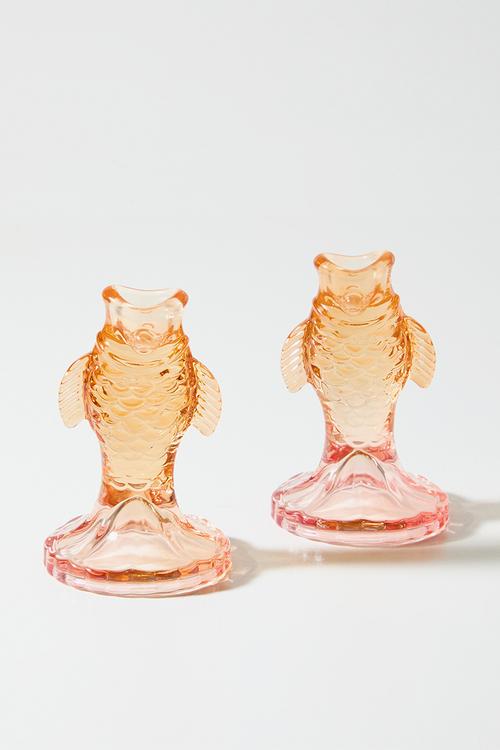 Glass Fish Candle Holder Set 2